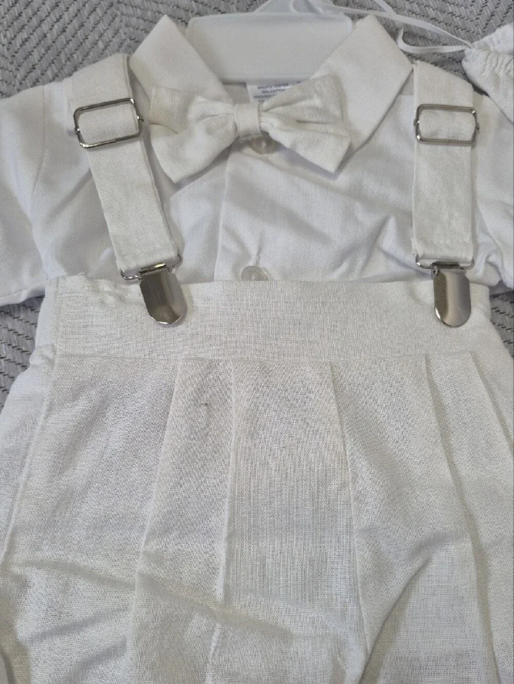 NWT Lito Boys White Christening Baptism Suspender Shirt Shorts Hat 3pcs Set 0-3M
